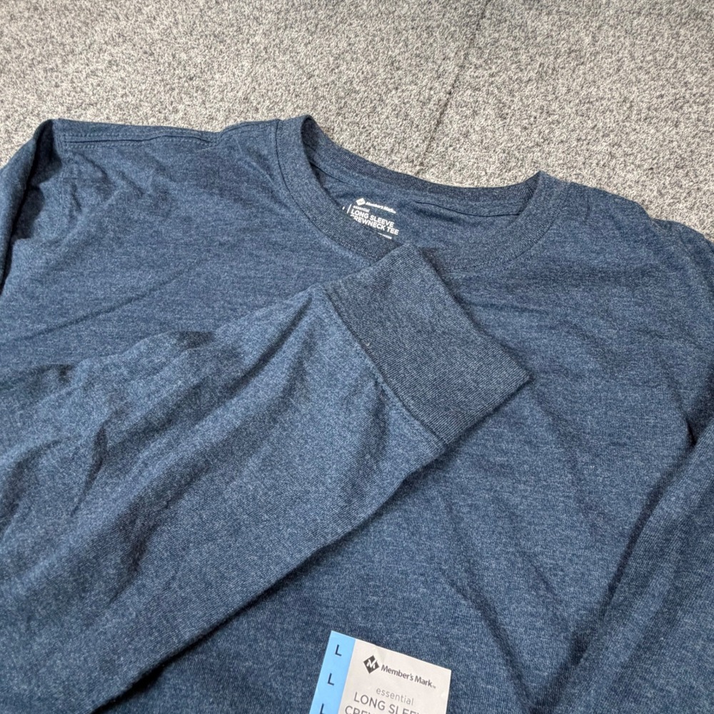 Members Mark Mens Size L Large Winter‎ Heather Blue Long Sleeve Crewneck Tee NEW
